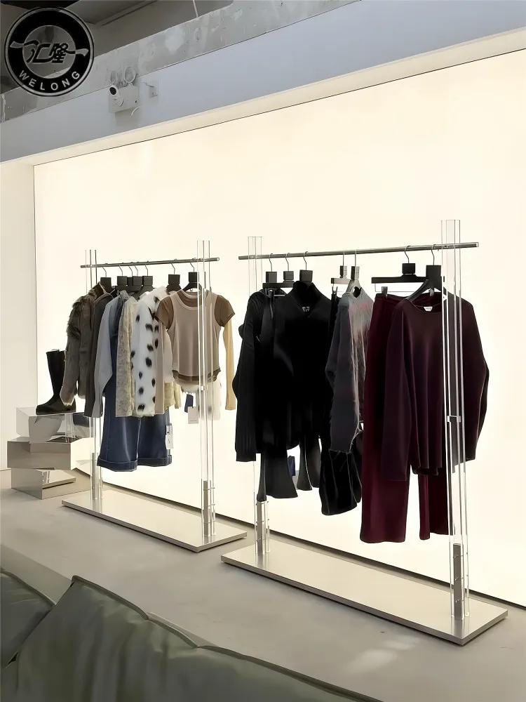 

Women's clothing store acrylic display rack display rack floor-to-ceiling stainless steel clothing store shelf