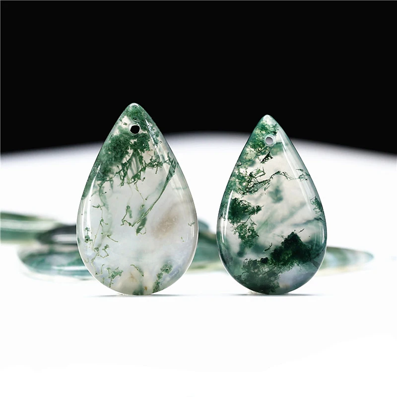 Trendy Natural Moss Agate Pendant Solid 925 Silver Water Drop Gemstone for Women Birthday Party Necklace Jewelry