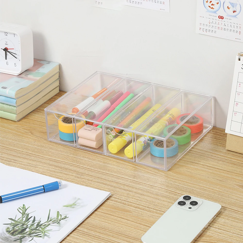 New 4-Layer Plastic Drawer Storage Box Transparent Dustproof Glasses Cosmetic Desktop Stationery Acrylic Storage Rack Organizers