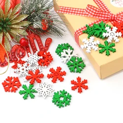 50Pcs Mix Color Christmas Snowflakes Wooden Ornaments for DIY Crafts Scrapbooking Decor New Year Xmas Tree Decoration Supplies