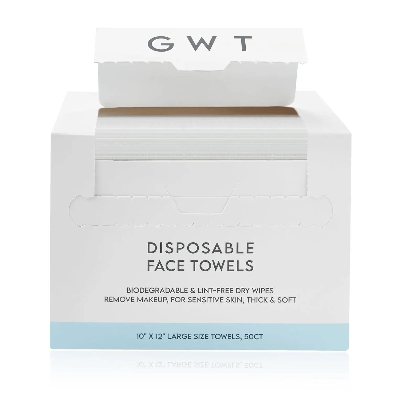 

Disposable Face Towels for Sensitive Skin - 50ct Biodegradable Lint-Free Dry Wipes - 10x12 Large Thick Soft Facial Towelettes