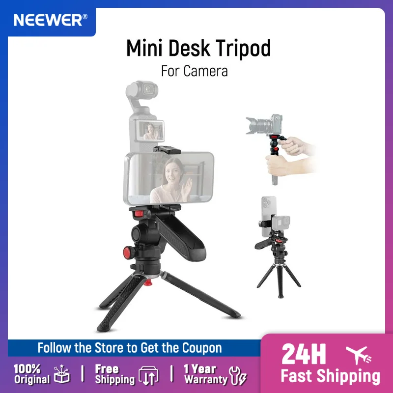 

NEEWER Mini Desk Tripod for Camera and Phone with Handle/Phone Holder Action Camera Adapter for iPhone GoPro Samsung DSLRs