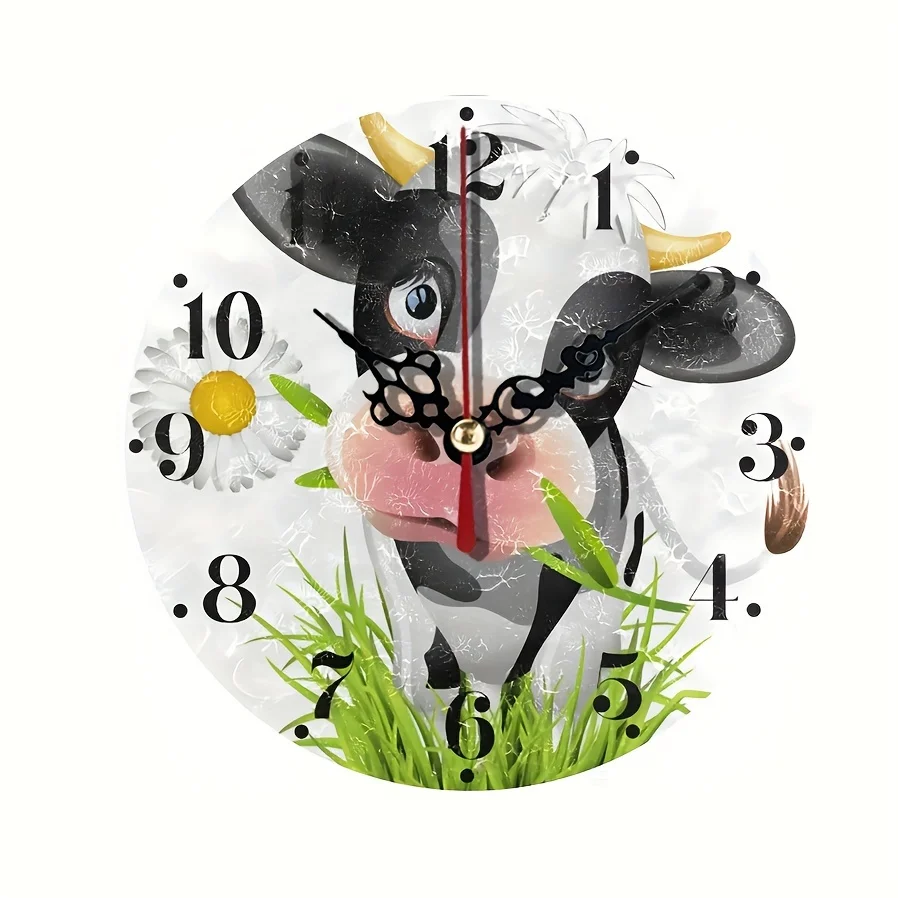 Adorable Holstein Cow Wall Clock , Round & Durable - Whisper-Quiet Battery Operated Decor for Bedroom, Living Room- Easy Install