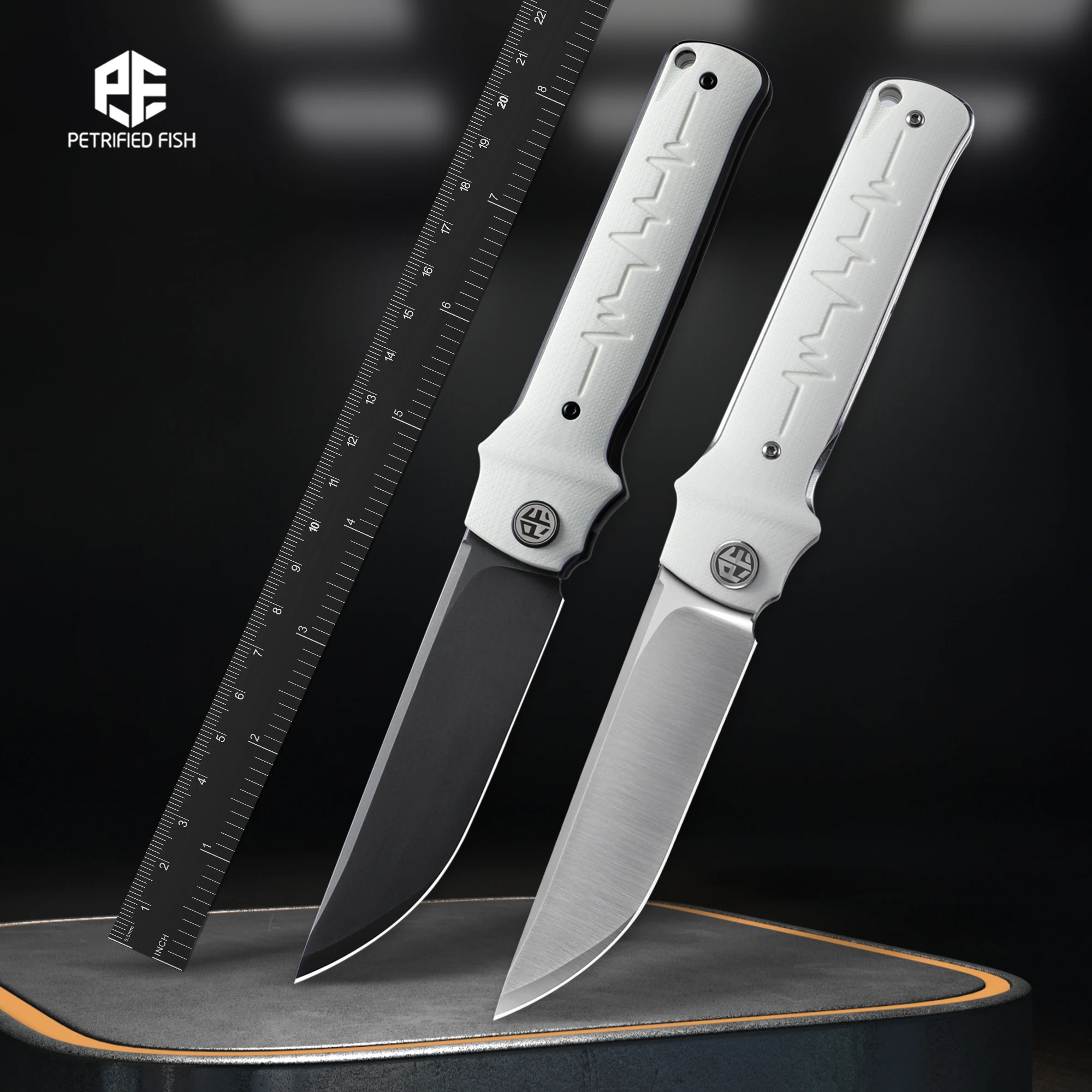 Pez petrificado PFB04 cuchillo plegable EDC D2 G10 mango Jackknife Herramienta de bolsillo multiherramienta para exteriores, herramienta táctica de