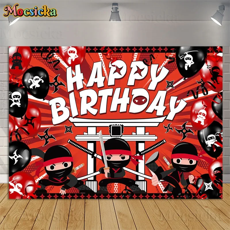 

Happy Birthday Backdrop Ninja Theme Banner Boys Birthday Party Cake Table Decoration Props Kids Baby Shower Background Photocall
