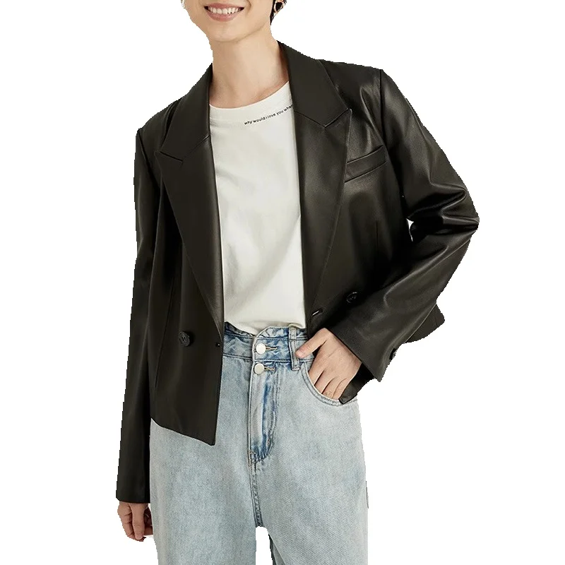 Leather Jacket For Women's Spring New Genuine Leather Pure Sheepskin Jacket In Chocolate Color Suit