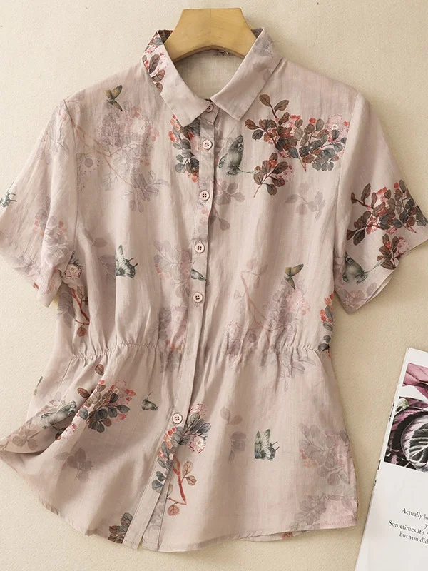 

Korean Japanese High End Summer Shirt Women's plus Size Artistic Design Printed Casual Breathable Short Sleeve Floral Shirt