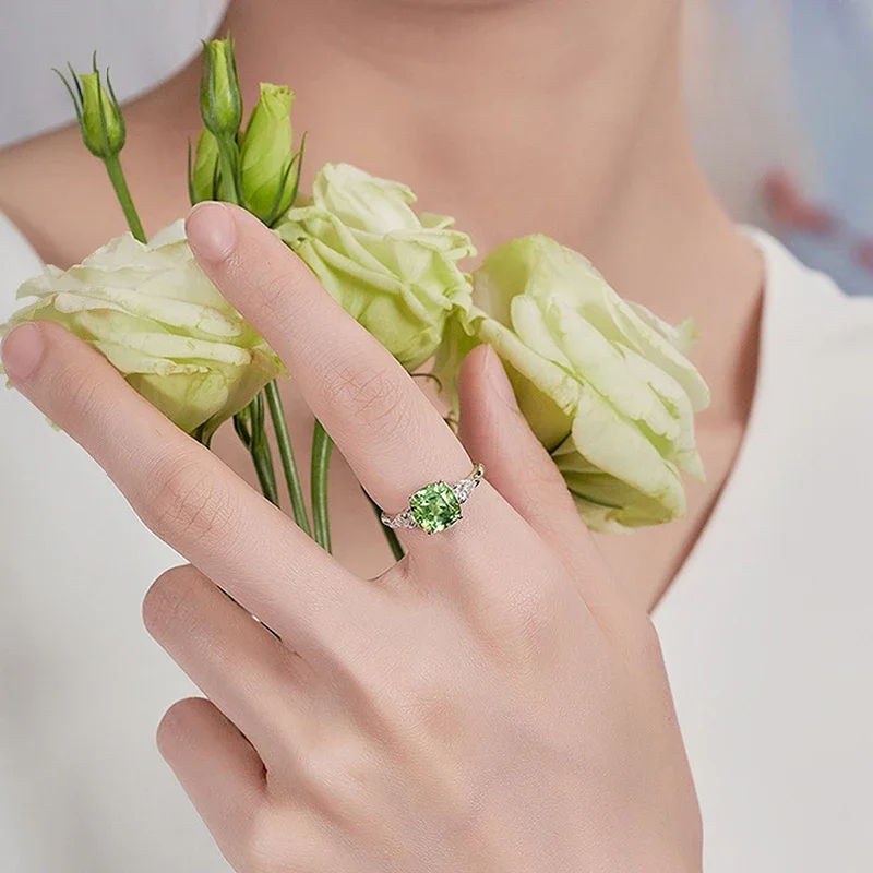 CAOSHI Fashion Wedding Band jasnozielona cyrkonia sześcienna palec serdeczny dla kobiet biżuteria w kolorze srebrnym na ceremonię zaręczynową — zdjęcie 5