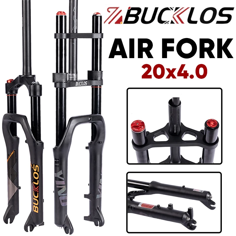 BUCKLOS 20x4,0 Ebike Federgabel Dual Crown 9*135mm 20 Zoll Luftgabel Scheibenbremse Vorderradgabel für Mountain Beach Snow Bike