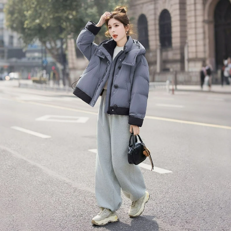 

Модная повседневная свободная универсальная куртка 2026 года, зимняя, в корейском стиле, с комбинированными вставками, на молнии, однобортная, с капюшоном, утепленная, для женщин