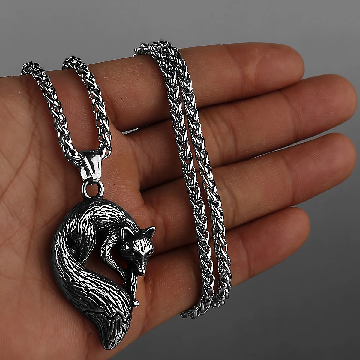 Vintage Stainless Steel Animal Fox Pendant Necklace Men Women Fashion Black Gun Plated Necklace Jewelry Party Club Gift