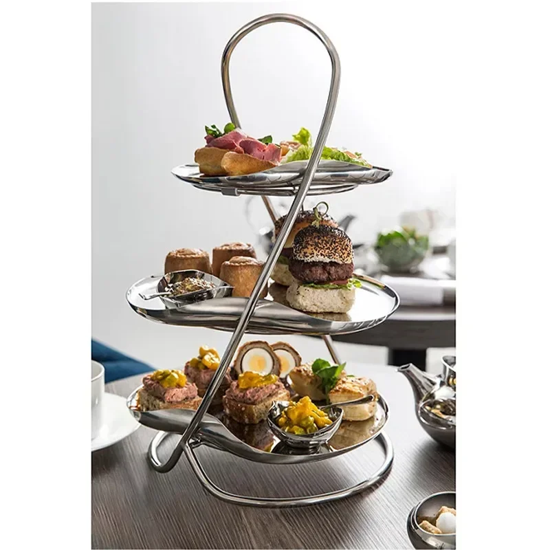 Stainless steel three-layer cake display rack light luxury afternoon tea dessert rack model room fruit snack plate ornament