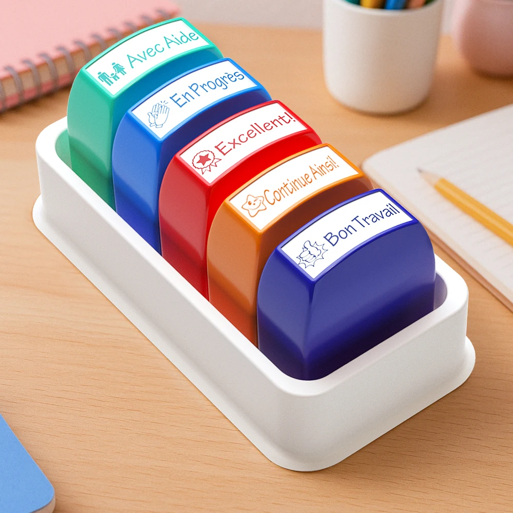 Five sets of color French teacher's comment seals and automatic ink discharge seals It is applicable to the hierarchical incenti