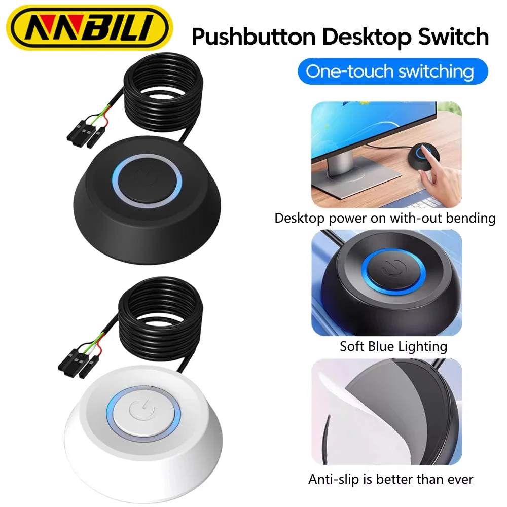 NNBILI 2024 New Computer Desktop Switch 2M Colorful LED Lights PC Motherboard External Start Power On/Off Button PC Power Switch