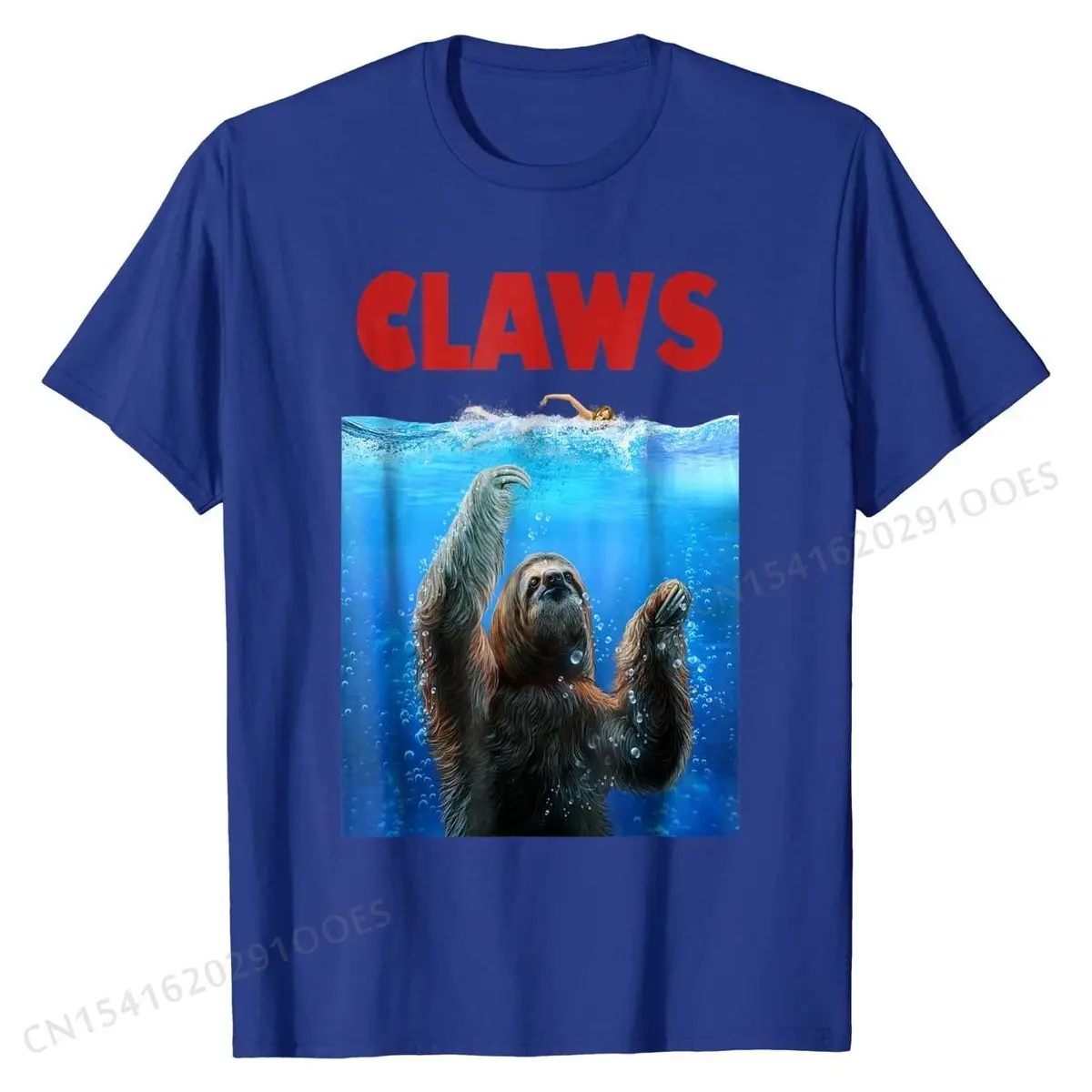 T-Shirt - Sloth Terrorizing Swimmer, Beware of Claws Cute Man T Shirts Printed On Tops & Tees Cotton Birthday