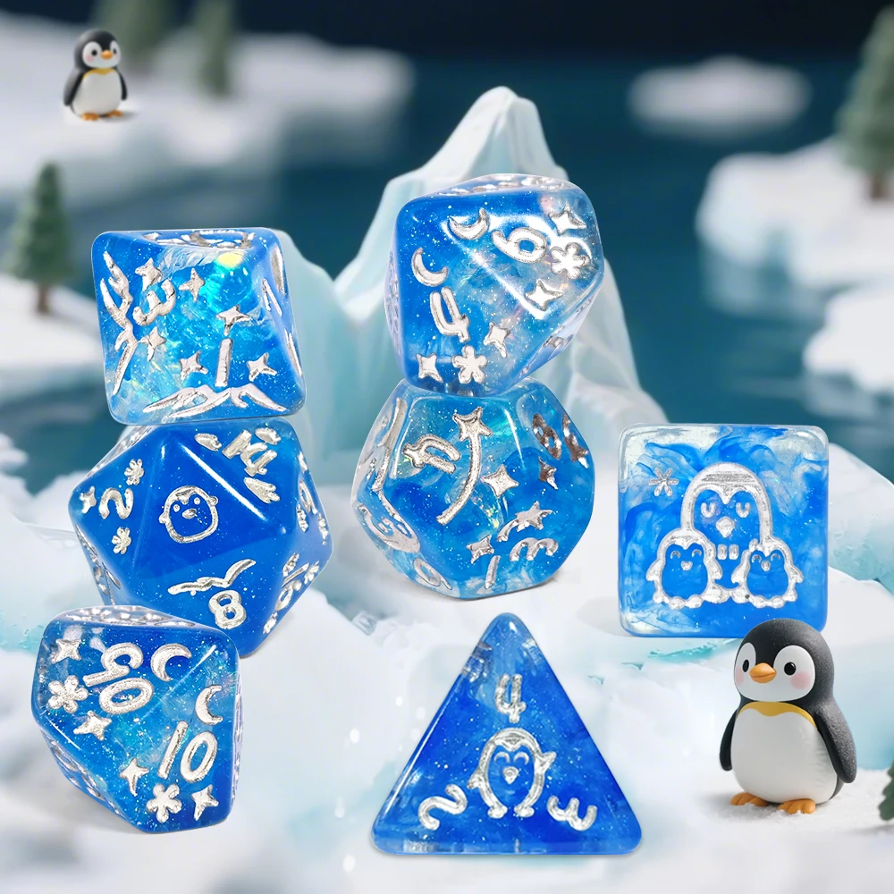 7Pcs/Set DND Dice Resin Penguin Pattern Polyhedral Dice For Role-Playing Table Card RPG Board Game