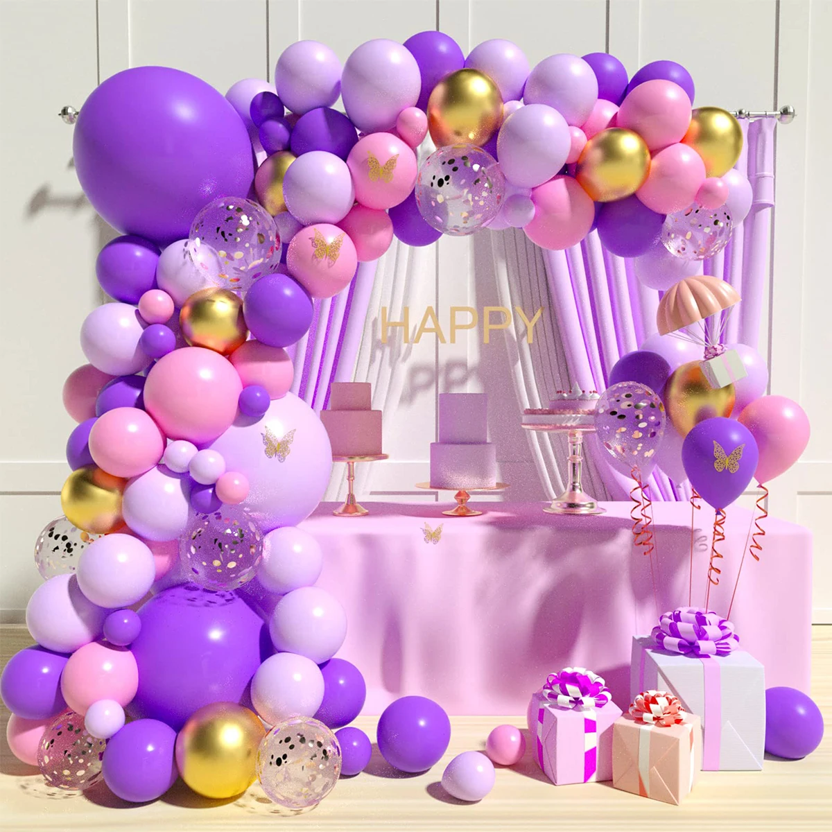 Purple Butterfly Balloon Garland Arch Kit Birthday Party Decor Kids Birthday Wedding Party Supplies Baby Shower Latex Balloon