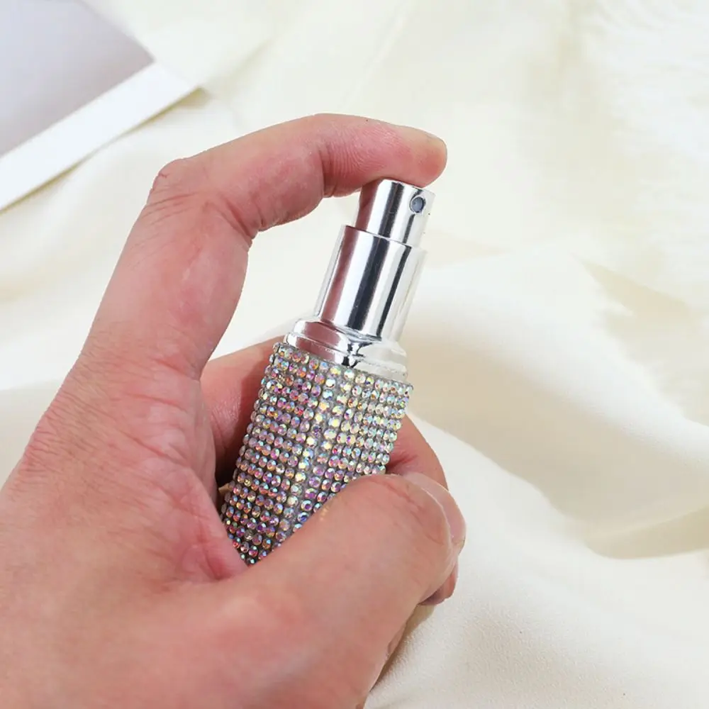 Square Rhinestone Perfume Bottle 10ml Portable Spray Bottle Empty Bottle with Pearl Keyring Cosmetic Sample Vials Women