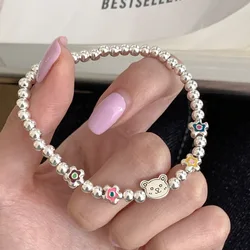 New Arrival Sweet Little Bear Animal Design Retro Thai Silver Ladies Beads Chain Bracelet Jewelry For Women Birthday Gifts