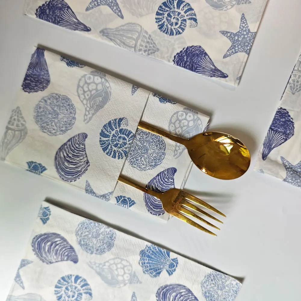 

40 шт., 40*33 см, 3-слойные салфетки с принтом в виде океанских ракушек, длинные салфетки для вечеринок, подходят для западного ресторана, семейных сборов, на берегу моря