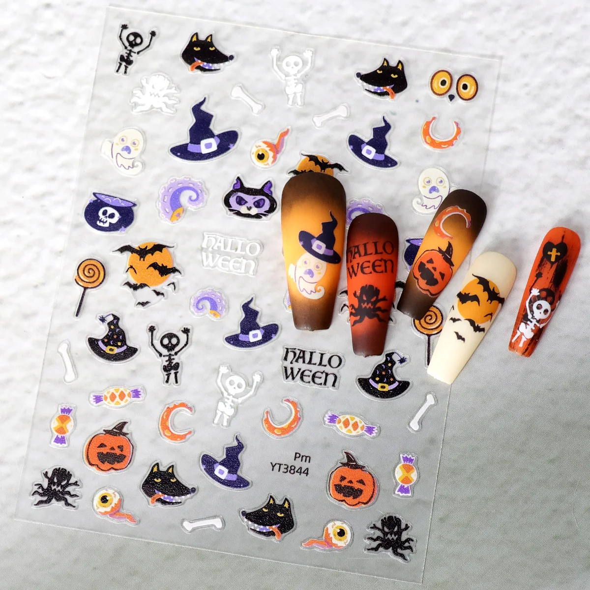 1pcs/3pcs Halloween Nail Stickers Skull Pumpkin Head Bat Nail Stickers Nail Art DIY Self-Adhesive Decals For Festive Manicure
