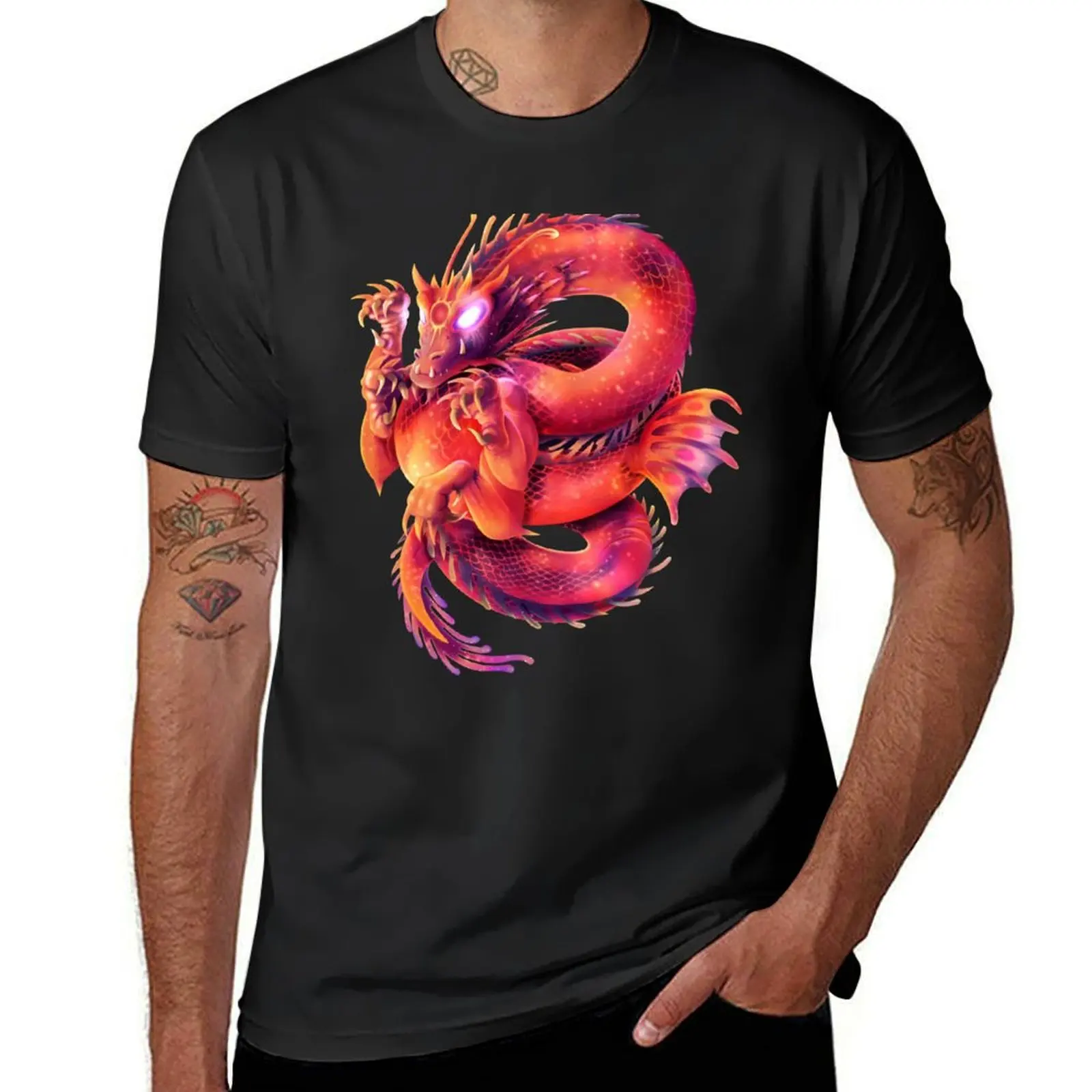 Mystical Dragon with Glowing Eyes. T-Shirt anime sports fans customizeds big and tall t shirts for men