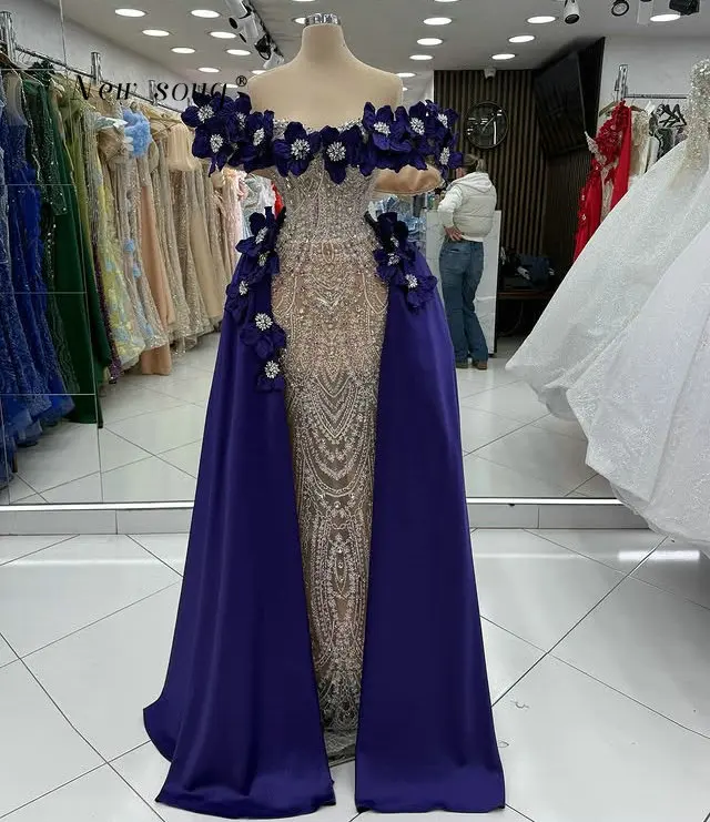 Twee stukken bloemen off-shoulder galajurken 2026 elegante formele kristallen kralen bruiloftsgast feestkleding op maat