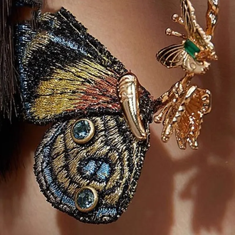 S925 dangle earring Personality Embroidery Colorful Butterflies Exaggerated Stud Earrings For Women Statement Ear Jewelry