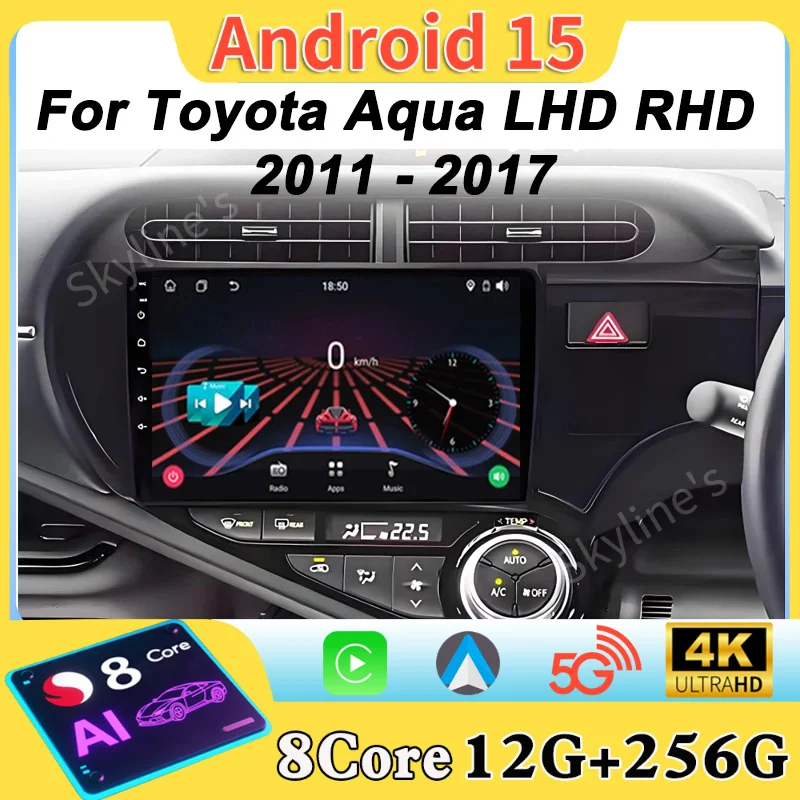 Android 16 Car Radio For Toyota Aqua LHD RHD 2011 - 2017 Autoradio Navigation GPS Carplay Auto Screen CarPlay Monitor Wifi