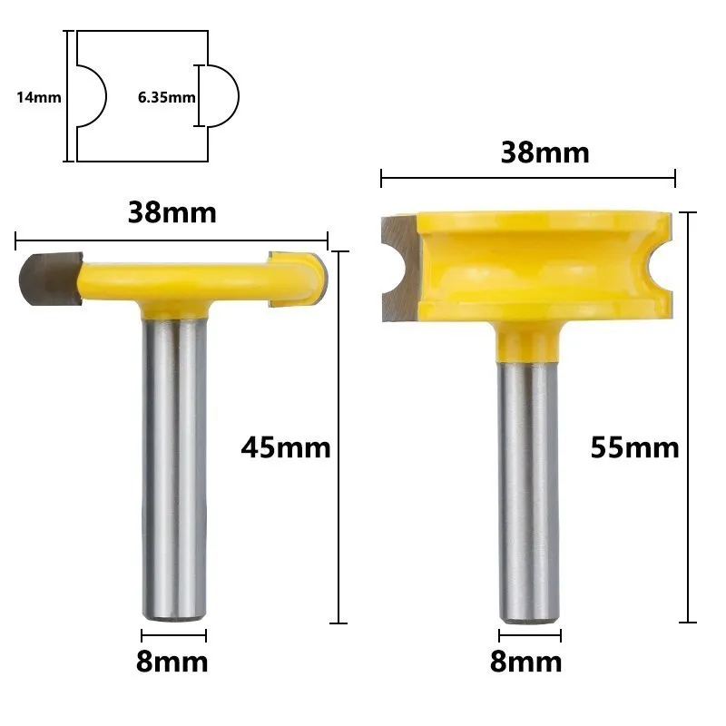 2 pcs 8mm Shank Canoe Flute and Bead Router Bit Set Wood Tenon Cutter T Slot Milling Cutter for Woodworking Tools