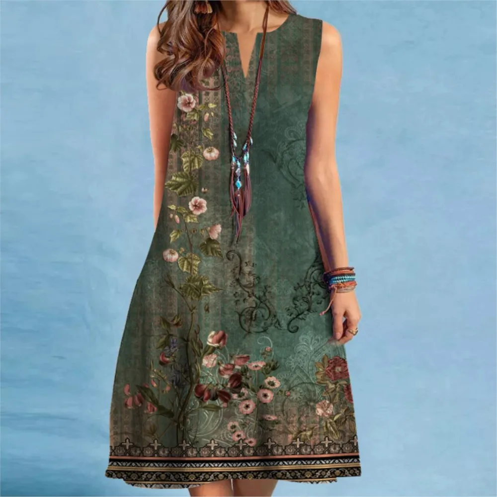 Vintage Ethnic Style Printed Dress 2026 New Women's Fashion Bohemian Style Beach Sleeveless Party Elegant And Sexy Dress Vestido