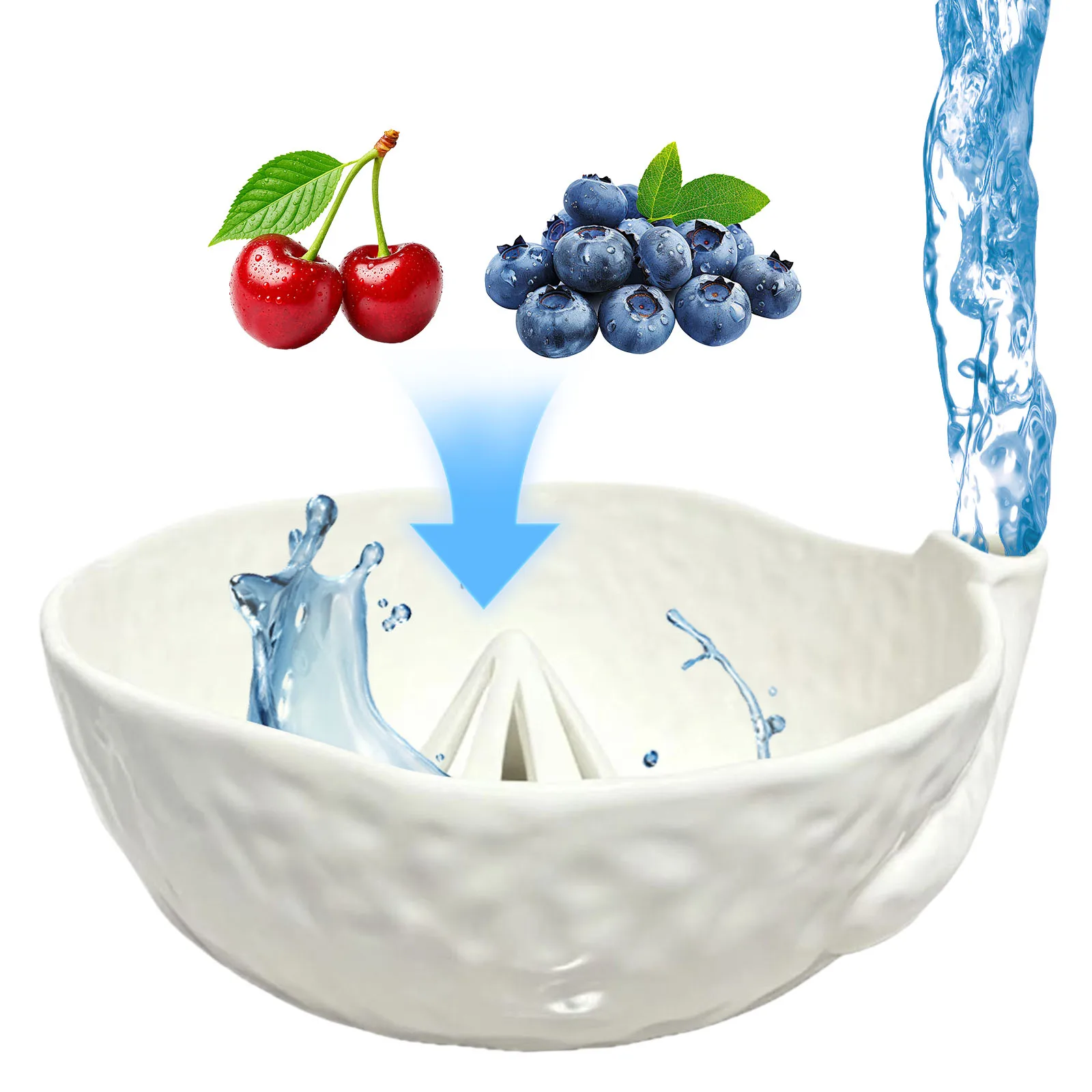 Ceramic Berry Basket with Drain Holes Self-Spinning Fruit Rinse Stoneware Reusable Strawberries Washing Cleaner Gift for Friends