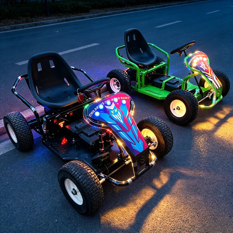 Kids Electric Go Kart, Battery-Powered Bumper Car, Off-Road Big Wheel, Outdoor Entertainment, LED Lighting, Ride-On Vehicle Toy