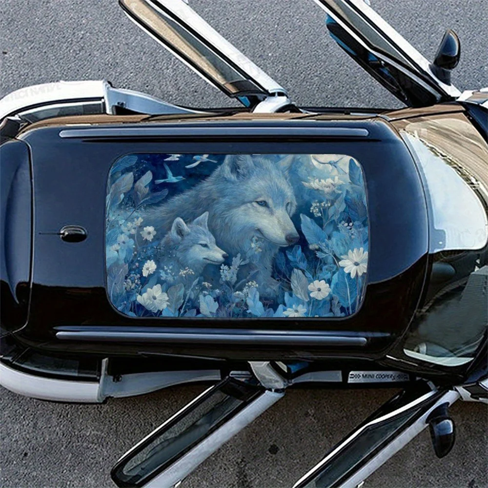 ملصق سقف السيارة Serene Tender Wolf Cub Moonlit PVC عصا مقاومة للماء ذاتية اللون، ملحقات تزيين خارجية للسيارات المذهلة #4