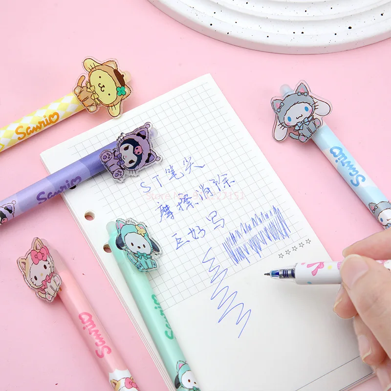 Imagem -04 - Sanrio Acrílico Patch Erasable Gel Pen Melodia Hellokitty Kuromi Papelaria Estudante Tinta Neutra Atacado 36 Pcs