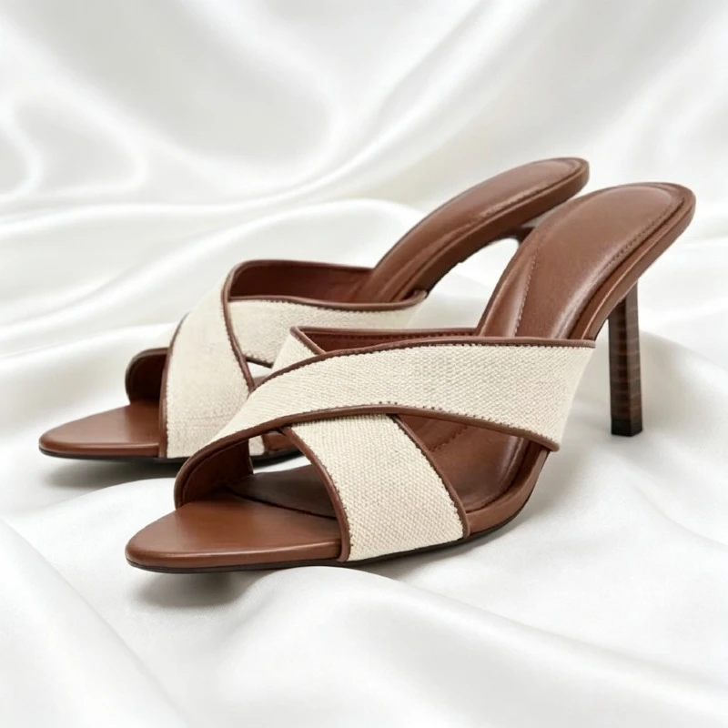 Elegant Patchwork Cross-Tied Women Slippers Sexy Open Toe Heeled Sandals for Ladies Summer Comfortable Street Style Women Shoes