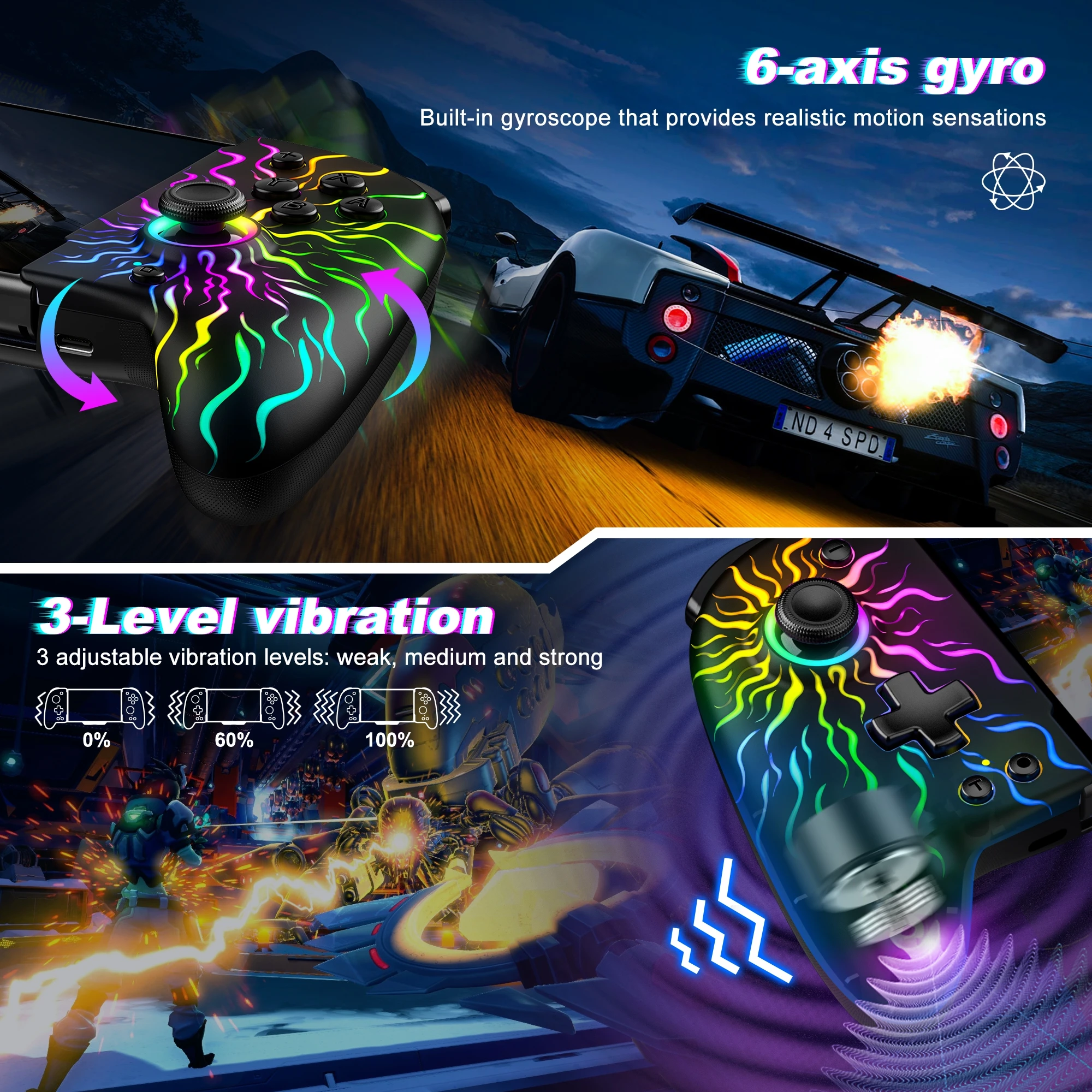 وحدة تحكم DinoFire لجهاز نينتندو سويتش/OLED Gamepads 6-Axis Gyro Design قبضة محمولة محرك مزدوج الاهتزاز Gamepad #6