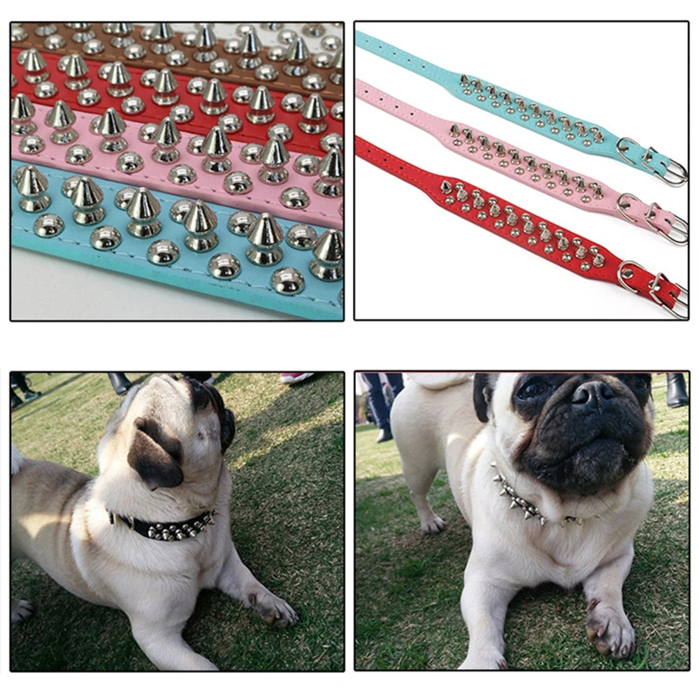 Pet Dog Rivet Collars PU Leather Round Bullet Nail Studded Necklace Spiked Strap Punk Style Small Dogs Cat Collar