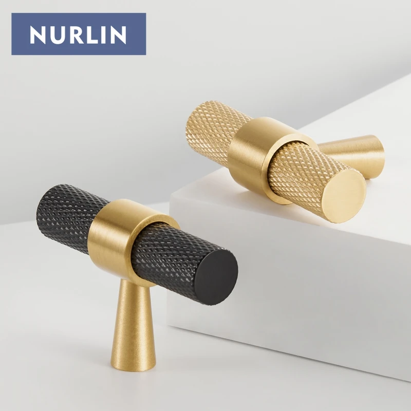 Nurlin Brass Diamond Cut Cross Knurl Pattern Kitchen Cabinet  Handle T-Bar Drawer Wardrobe Pull Drop Shipping Available