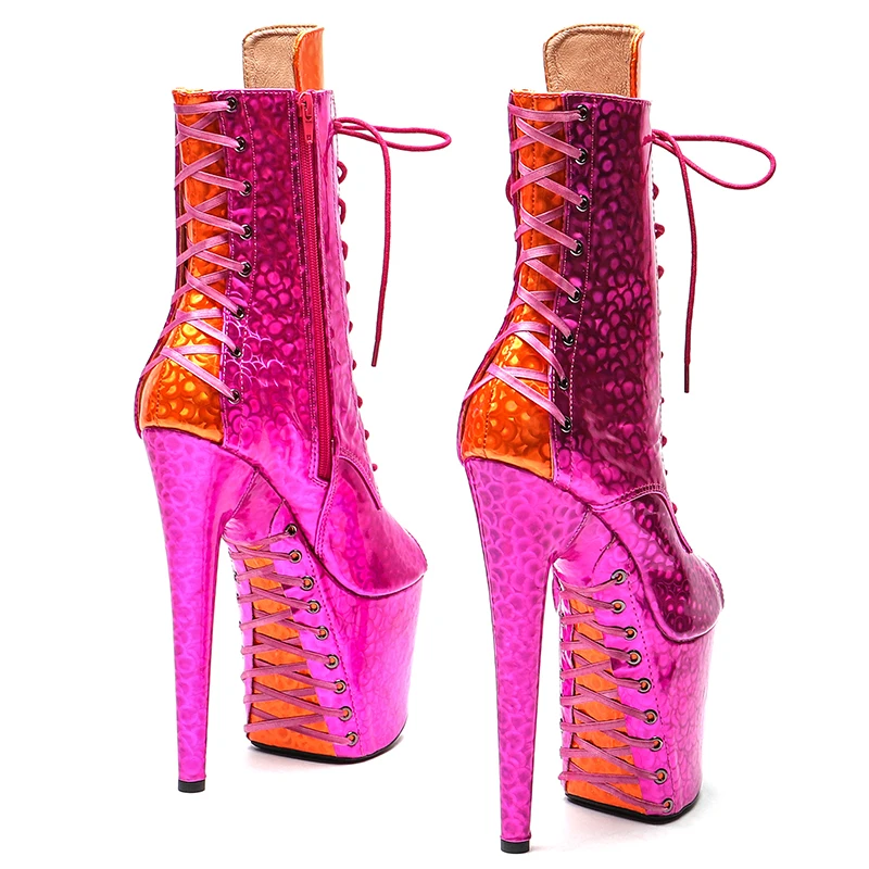 Leecabe  20CM/8inches Shiny PU  Upper Open toe  Trend fashion  party  Boots High Heel platform stripper heel  Pole Dance boot