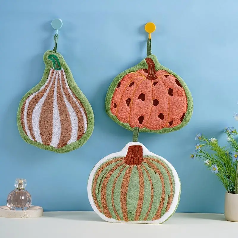 Pumpkin Hanging Hand Towel Microfiber Super Absorbent Quick Dry Fall Farmhouse Towel for Kitchen Bathroom