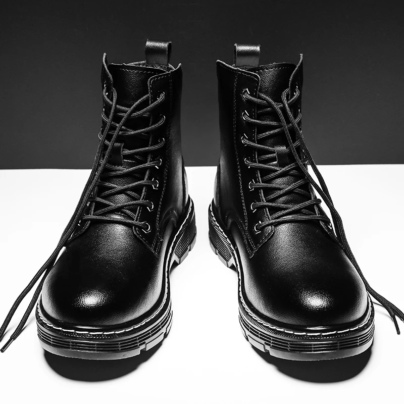 

Autumn Winter Men Cotton Warm Thick Soled Motorcycle Boots New Side Zipper Anti Slip Height Increasing Retro Youth Fashion Boots