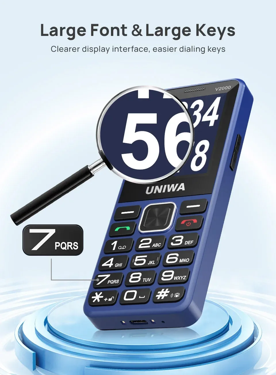 UNIWA V2000 4G Keypad Phone 2.4 Inch Big Button Loud Volume Dual SIM 1700mAh Multilingual Keyboard Feature Phones Elderly