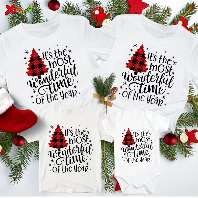 

Merry Christmas T Shirt Children Matching Family Outfits Kids Party Clothes Family Look Mommy and Daughter Matching Clothes 2025