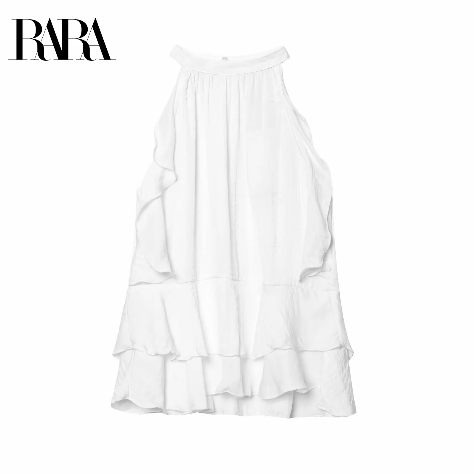 

RARA Ladies Layered Ruffled Decorated Sleeveless Off Shoulder Blouse Stylish Feminine Fashionable Clothing