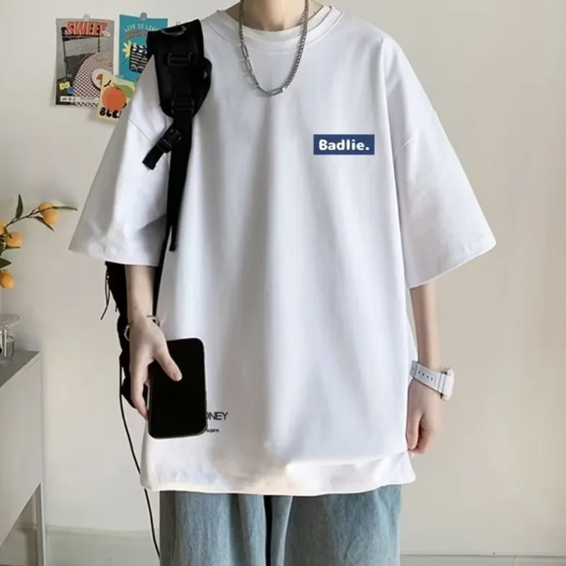 【Size 8XL】Men's Casual Teenager Student T-shirt  American Vintage Letter BAD Print T-shirt Loose Large Size Large image 4