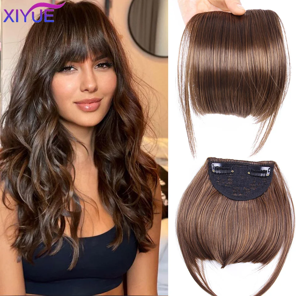 

XIYUE Natural Looking Fringe Bangs for Women Synthetic Clip-in Fake Hair Blunt Bangs Black Brown Blonde Clip-on Hairpieces