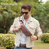 OYIXINGER Men's Crazy Horse Leather Waist Bag  Tactical Belt Pack for Outdoor, Multifunction Chest Crossbody Bag Genuine Cowhide