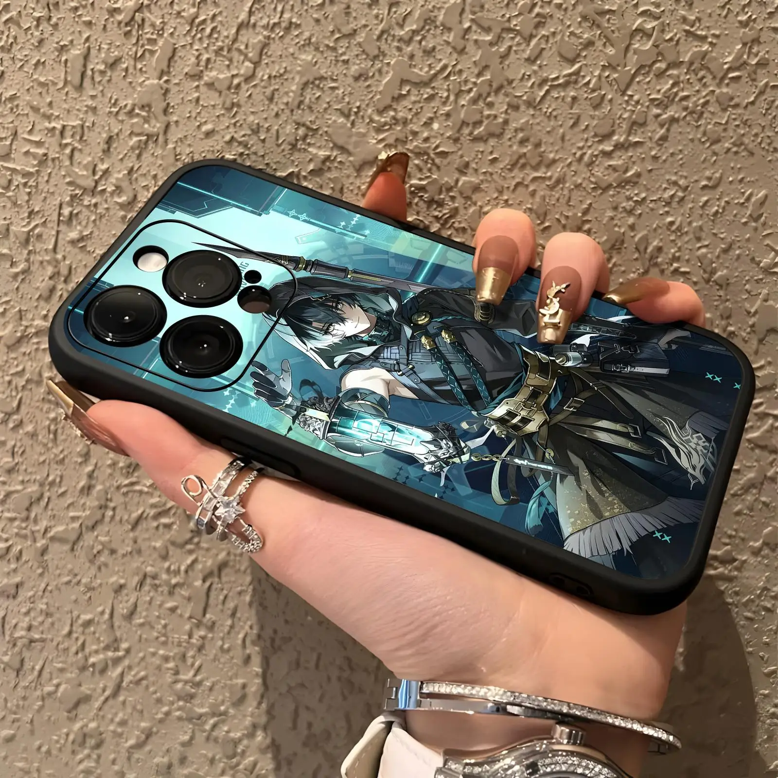 Wuthering Waves jingran Phone Case For iPhone18 17 16 15 14 13 12Plus Mini Pro Max Soft black Shockproof Cover