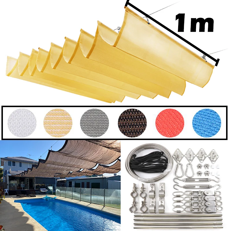 Width 1m Telescopic Wave Sunshade Sail Summer Patio Waterproof Sun Shade Net Retractable Shading Cover Outdoor Pergola Awning